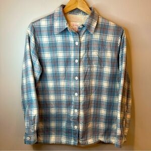 L.L. Bean Light Blue‎ Plaid Fleece Lined Long Sleeve Button Down Shirt Size XS